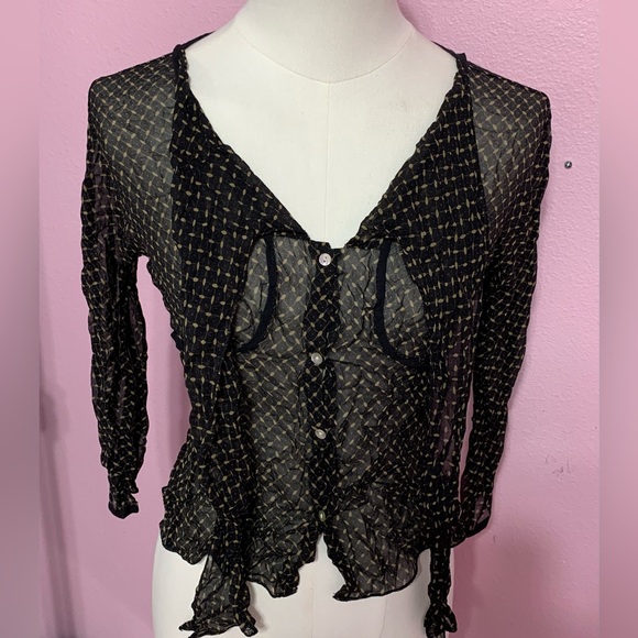 VTG Studio M 100% silk black/tan blouse, top with 3/4 sleeves - 0 - Picture 3 of 10